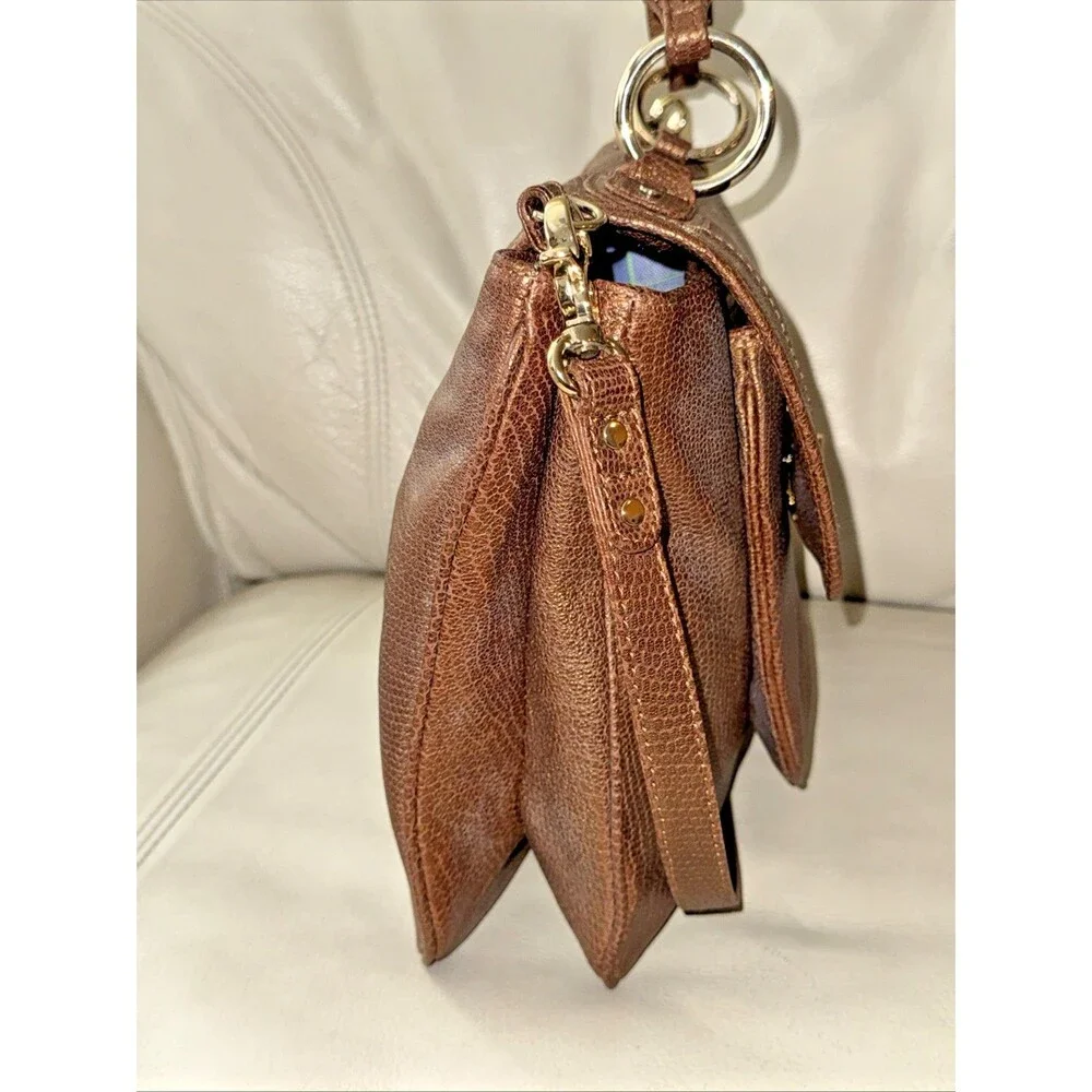 Rebecca Minkoff Satchel Shoulder Bag Leather Shimmering Bronze Brown Top Handle